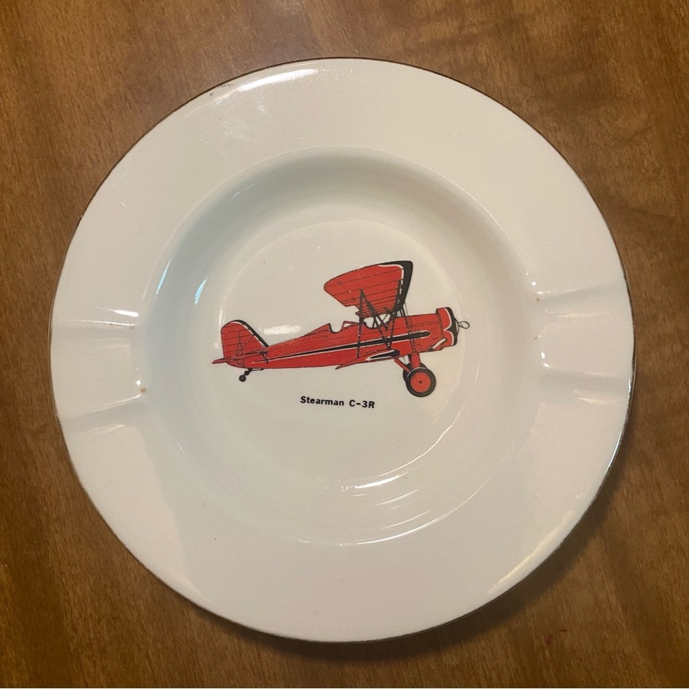 Vintage Stearman C-3R Curtiss Robin Airplane Gold Rimmed Ashtray